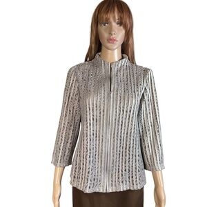NWT New $149 Chico's Travelers Vera Mocha Cream Lace Jacket Size 1 US M